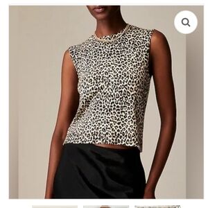 J. Crew Cashmere Black and Cream Leopard Print Blouse